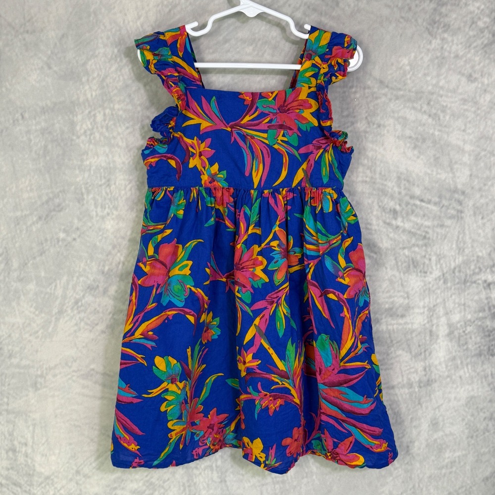 Crewcuts Tropical Floral Ruffle Strap Sundress Dress Girls Sz 5 beach vacation